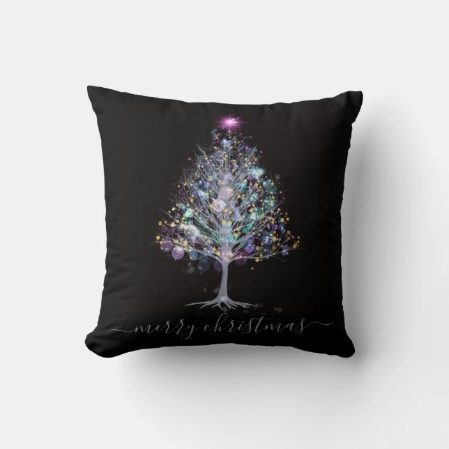 Merry Christmas elegant pastel lit tree Throw Pillow (Front)