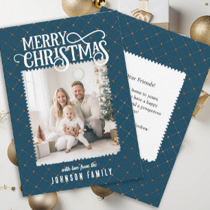 Merry Christmas! Elegant Pattern Blue Photo Card 
