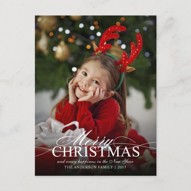 Merry Christmas Elegant Photo Holiday Event Invite Postcard (Front)