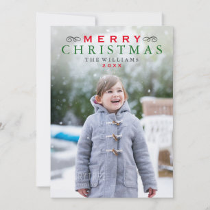 Merry Christmas Elegant Red and Green Photo Holiday Card