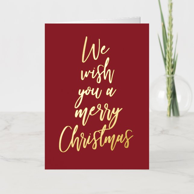 Merry Christmas Elegant Red Gold Foil Photo Card (Front)