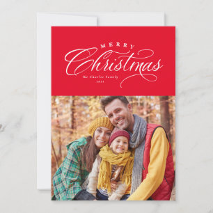 Merry Christmas elegant red one photo Holiday Card