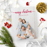 Merry Christmas Elegant Red Script Unique Photo Postcard<br><div class="desc">A simple chic calligraphy Christmas card,  easy to personalized with your photo,  the white red calligraphy is perfect for light vertical photo.</div>