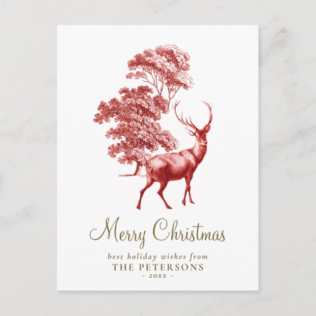 Merry Christmas Elegant Red Vintage Deer  Postcard (Front)