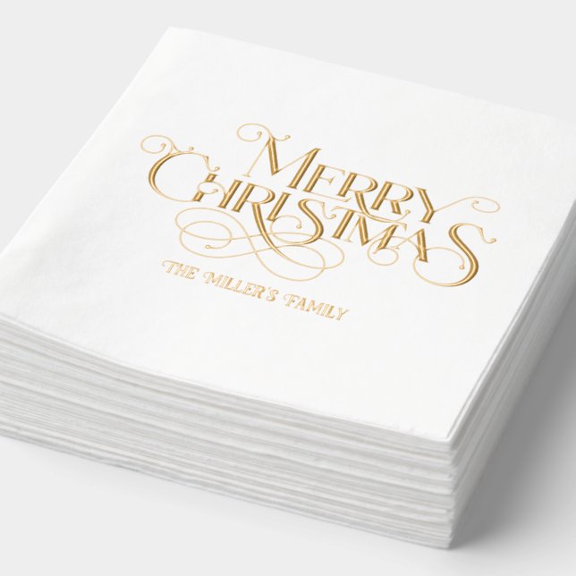 Merry Christmas Elegant Retro Typography Foil Napkins (Detail)