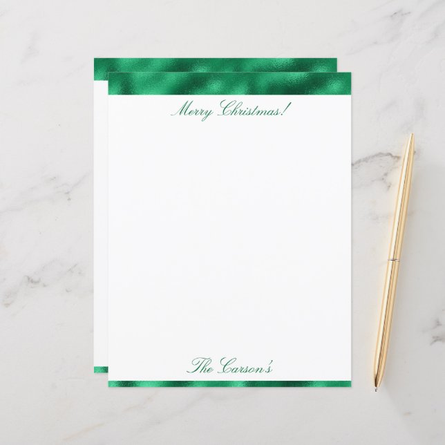 Merry Christmas Elegant Satin Metallic Stationary (Front/Back In Situ)