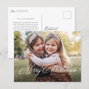 Merry Christmas elegant script classic one photo Holiday Postcard