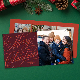 Merry Christmas elegant script classic photo Holiday Card