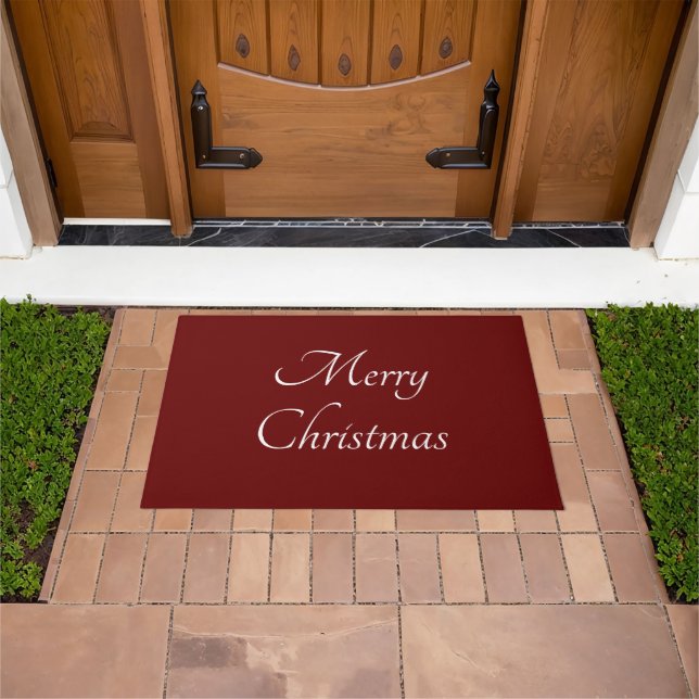 Merry Christmas Elegant Script Classic Red  Doormat (Outdoor)