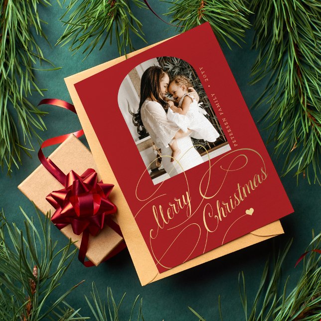 Merry Christmas elegant script family photo  Holiday Card (Creator Uploaded)