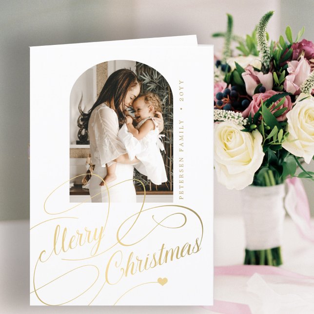 Merry Christmas elegant script family photo Holiday Card (Creator Uploaded)