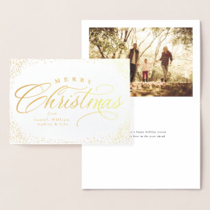 Merry Christmas elegant script one photo holiday Foil Card