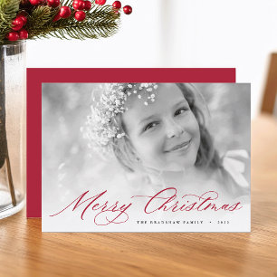 Merry Christmas   Elegant Script Photo Holiday Card