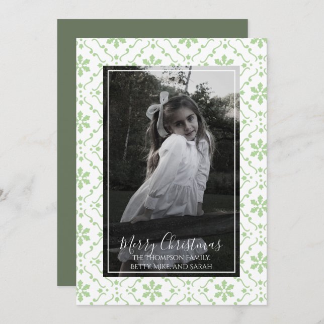 Merry Christmas Elegant Script Photo Snowflake Holiday Card (Front/Back)