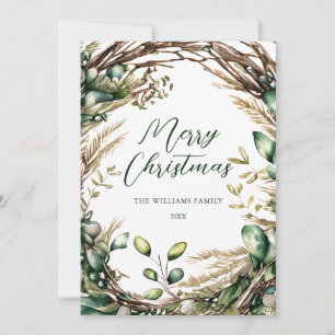 Merry Christmas Elegant Script Rustic Botanical Holiday Card