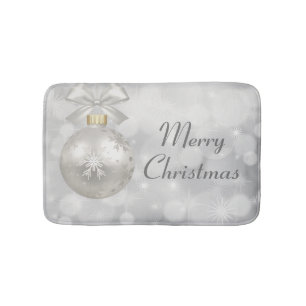 Merry Christmas Elegant Silver Christmas Ball Bath Mat