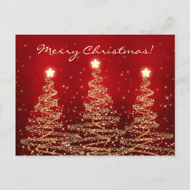 Merry Christmas Elegant Sparkling Trees Red Holiday Postcard (Front)
