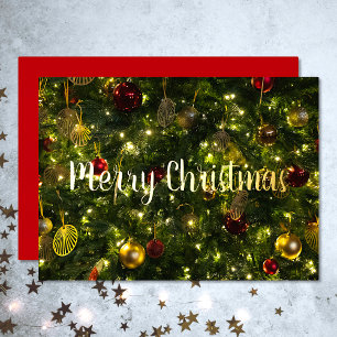 Merry Christmas Elegant Vintage Decorated Tree Foil Holiday Card