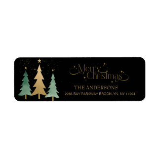 Merry Christmas Elegant Watercolor Trees Black