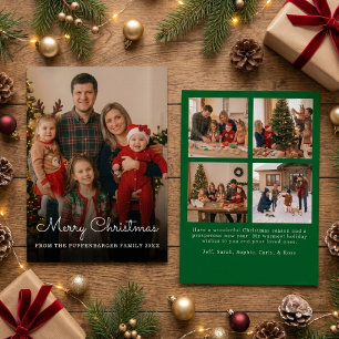 Merry Christmas Elegant White Script 5 Photo Foil Holiday Card