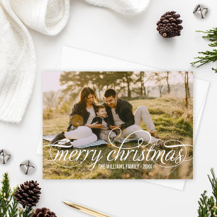 Merry Christmas Elegant White Script Overlay Holiday Card