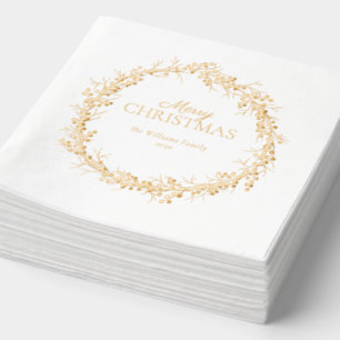 Merry Christmas Elegant Wreath Simple Party Gold Foil Napkins
