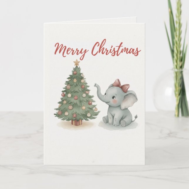 Merry Christmas Elephant Card Cute Baby Elephant (Front)