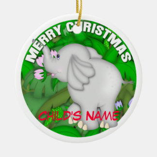 Merry Christmas Elephant Ceramic Ornament