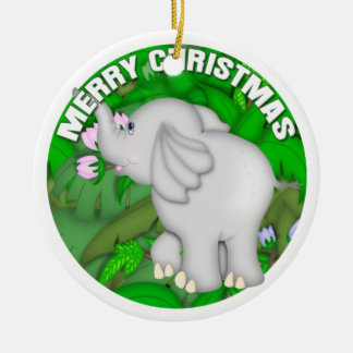Merry Christmas Elephant Ceramic Ornament