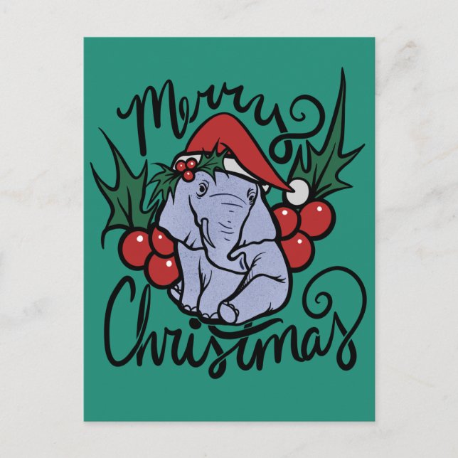 Merry Christmas Elephant Cute Santa Hat Postcard (Front)