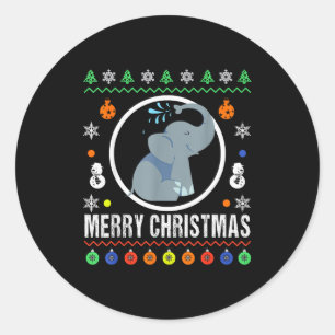 Merry Christmas Elephant Ugly Sweater Xmas Knit  Classic Round Sticker