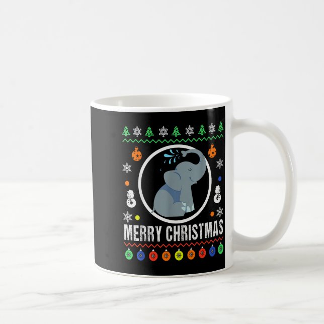 Merry Christmas Elephant Ugly Sweater Xmas Knit  Coffee Mug (Right)