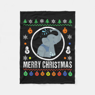 Merry Christmas Elephant Ugly Sweater Xmas Knit Fleece Blanket