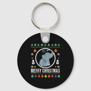 Merry Christmas Elephant Ugly Sweater Xmas Knit Keychain