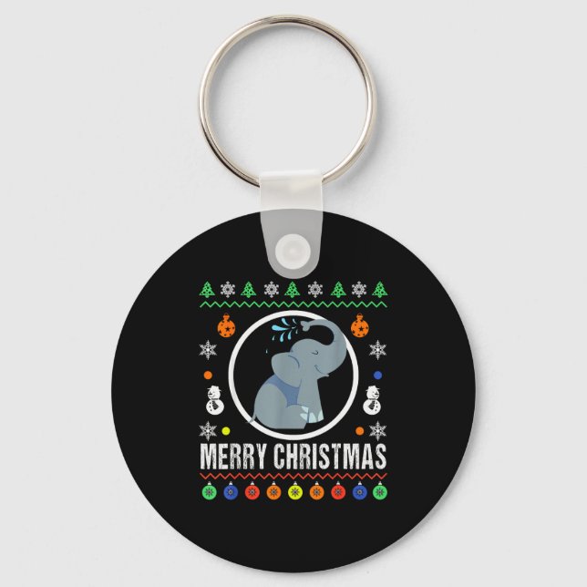 Merry Christmas Elephant Ugly Sweater Xmas Knit  Keychain (Front)