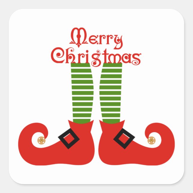 Merry Christmas Elf Feet Square Sticker (Front)