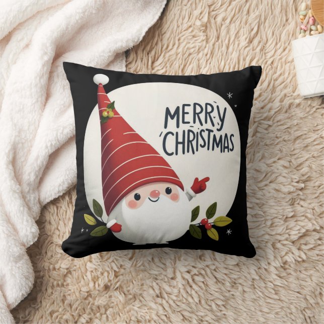 Merry Christmas Elf Hat Throw Pillow (Blanket)