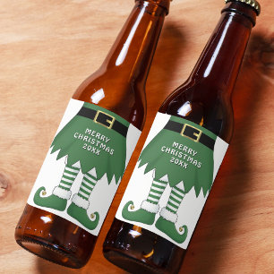 Merry Christmas Elf Holiday Green Beer Bottle Label