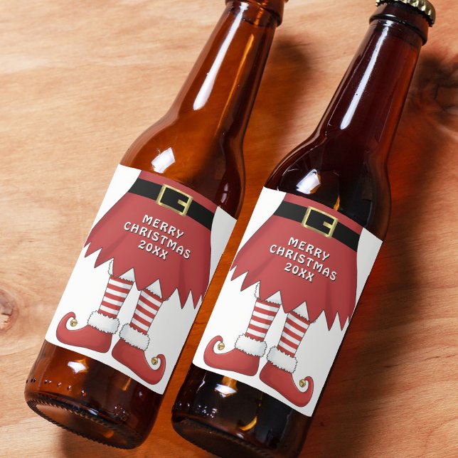 Merry Christmas Elf Holiday Red Beer Bottle Label (Merry Christmas Elf Holiday Red Beer Bottle Label
)