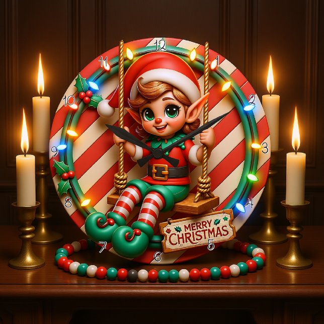 Merry Christmas Elf  Large Clock (Creator Uploaded)