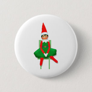 Merry Christmas Elf On Chair 2 Inch Round Button