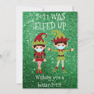 Merry Christmas Elfed Up Face Mask 2021 Glitter Holiday Card