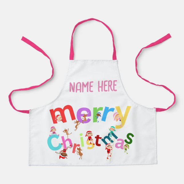 Merry Christmas Elves & Reindeer Apron (Front)