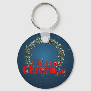 MERRY CHRISTMAS ELVES & STARS by SHARON SHARPE Keychain