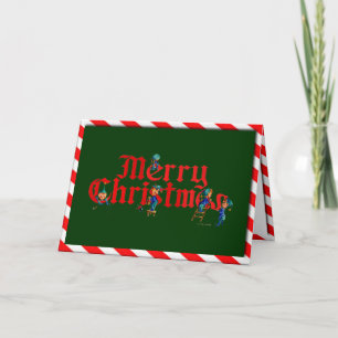 MERRY CHRISTMAS ELVES & STRIPES BY SHARON SHARPE HOLIDAY CARD