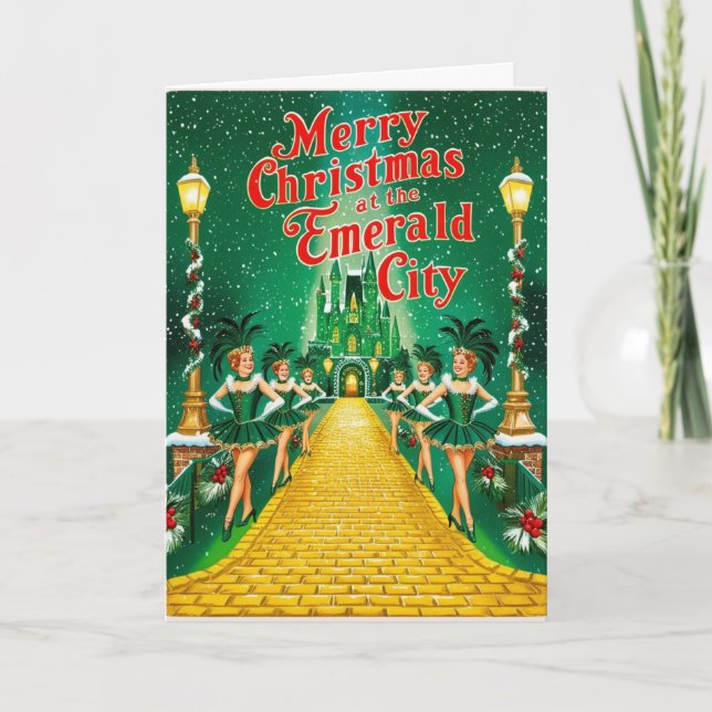Merry Christmas Emerald City Vintage  Holiday Card (Front)