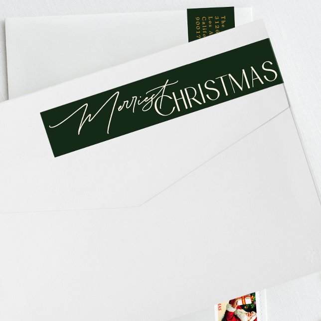 Merry Christmas Emerald Green Return Address Wrap Around Label (Creator Uploaded)