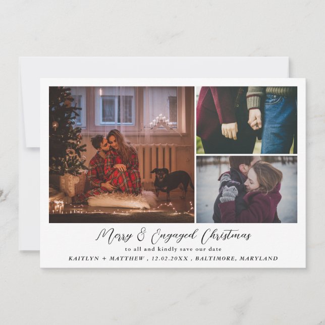 Merry Christmas Engaged | Save The Date Photo  Holiday Card (Front)