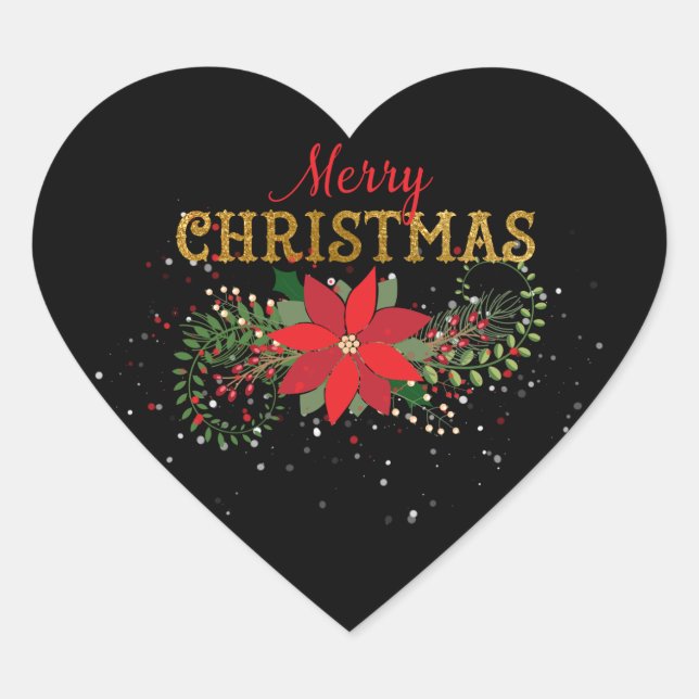 Merry Christmas English Black Red Gold Heart Heart Sticker (Front)