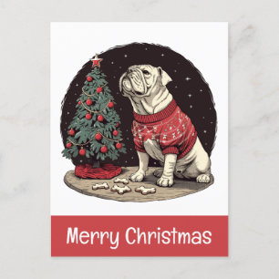 Merry Christmas English Bulldog Christmas Tree Postcard
